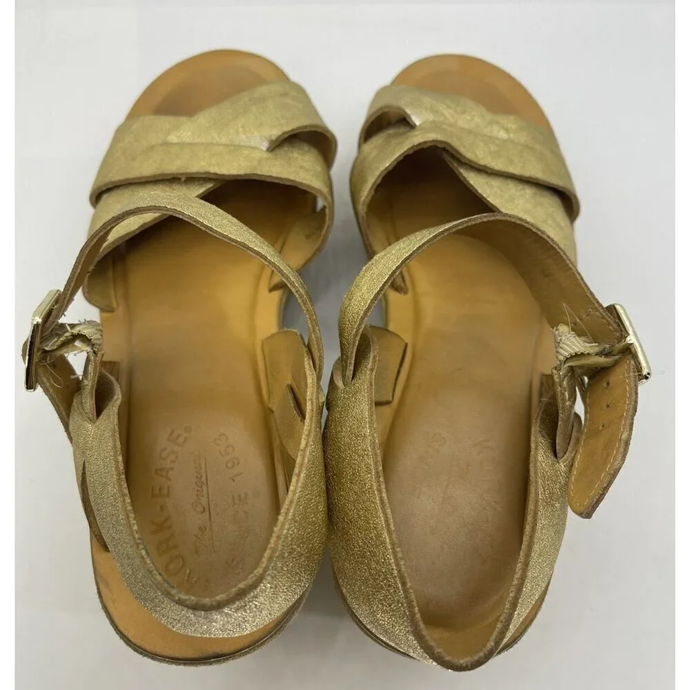 Kork Ease Ava Classic Wedge Sandal Leather Women Sz 10 Platform Shoes K1082 Gold